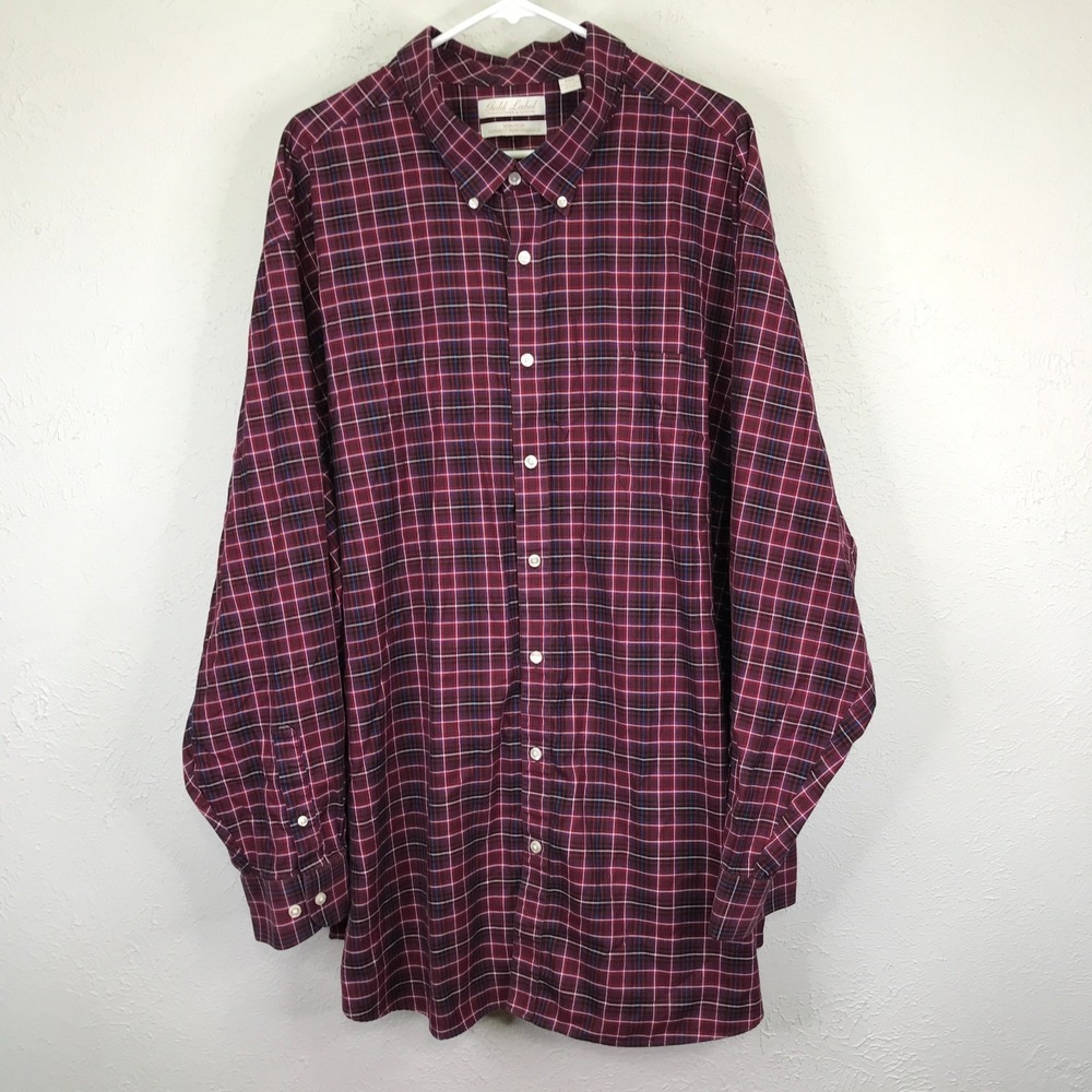 Roundtree & Yorke Gold Label Shirt Men 4XB Big Maroon Plaid Non-Iron Soft Cotton